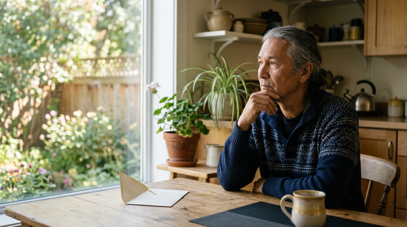 An Ontario homeowner reviewing paperwork at a kitchen table