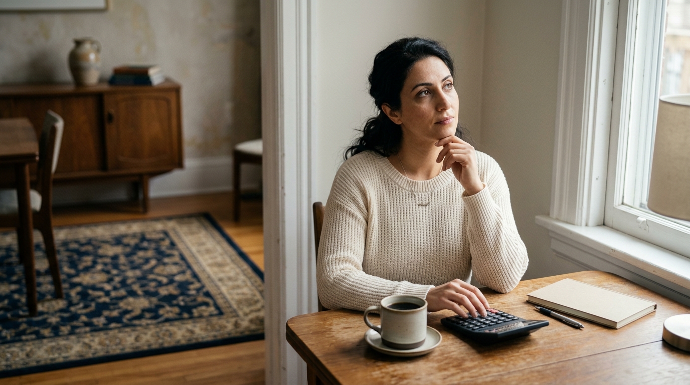 A self-employed Ontario homeowner at a small home office desk